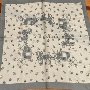 Coach Horse And Carriage Tea Rose Print Silk Bandana “Light Sage”